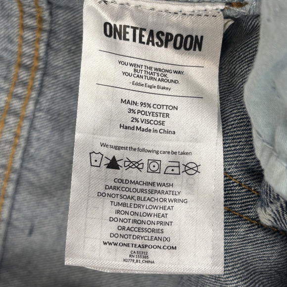 One Teaspoon Short 28 Bandits Relaxed Fit Long Rise Buttonfly Twisted Cuff (32") - Picture 5 of 10